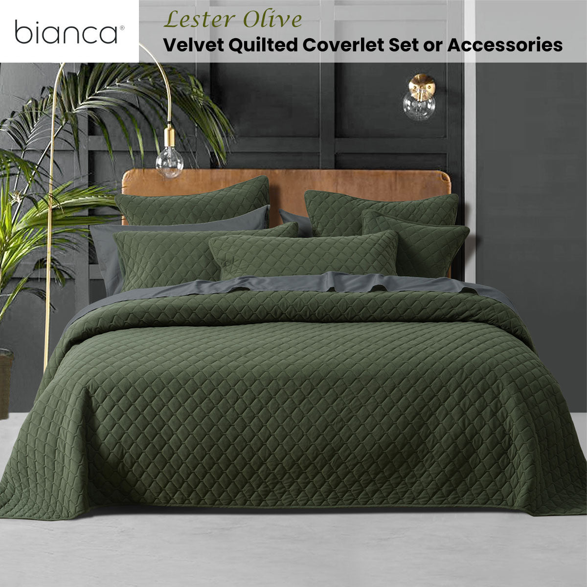 Lester Olive Velvet Diamond Polyester Coverlet Set Queen/King