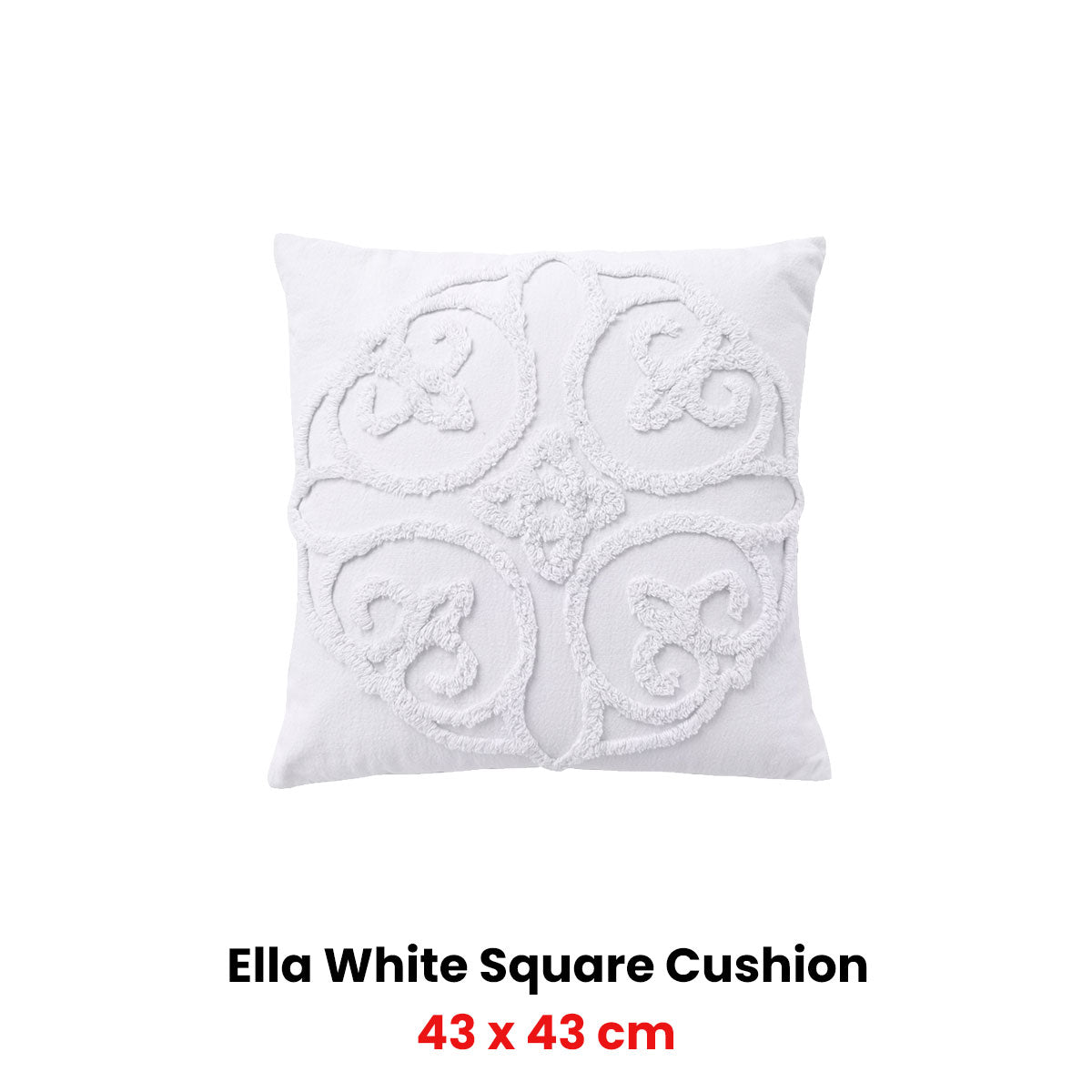 Ella White Square Filled Cushion 43 x 43cm