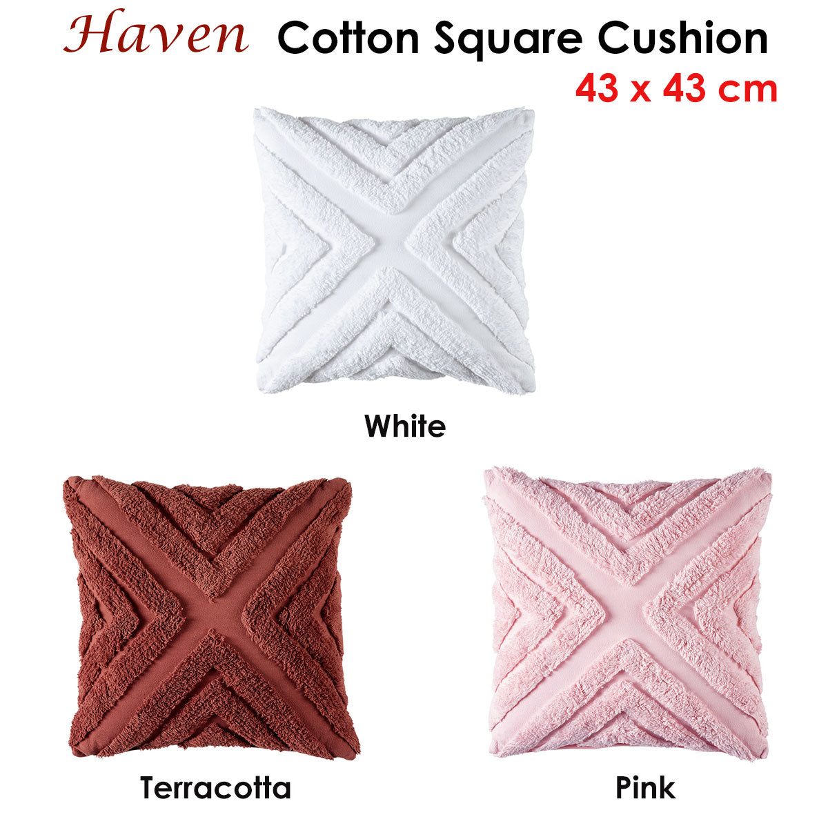 Haven Pink Cotton Chenille Square Cushion