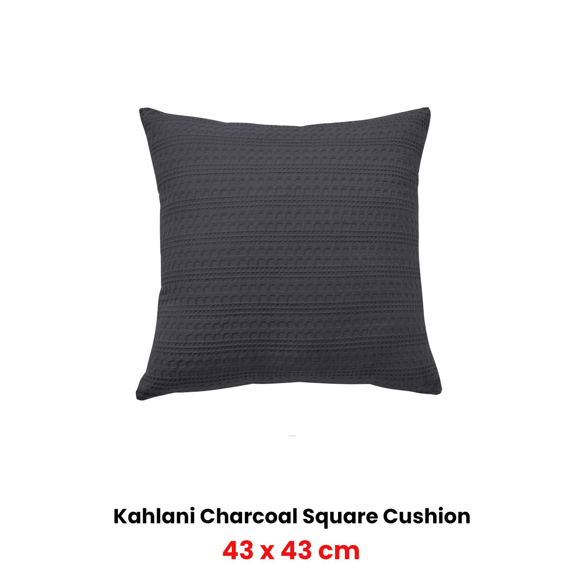 Kahlani Charcoal Waffle Square Filled Cushion 43 x 43cm