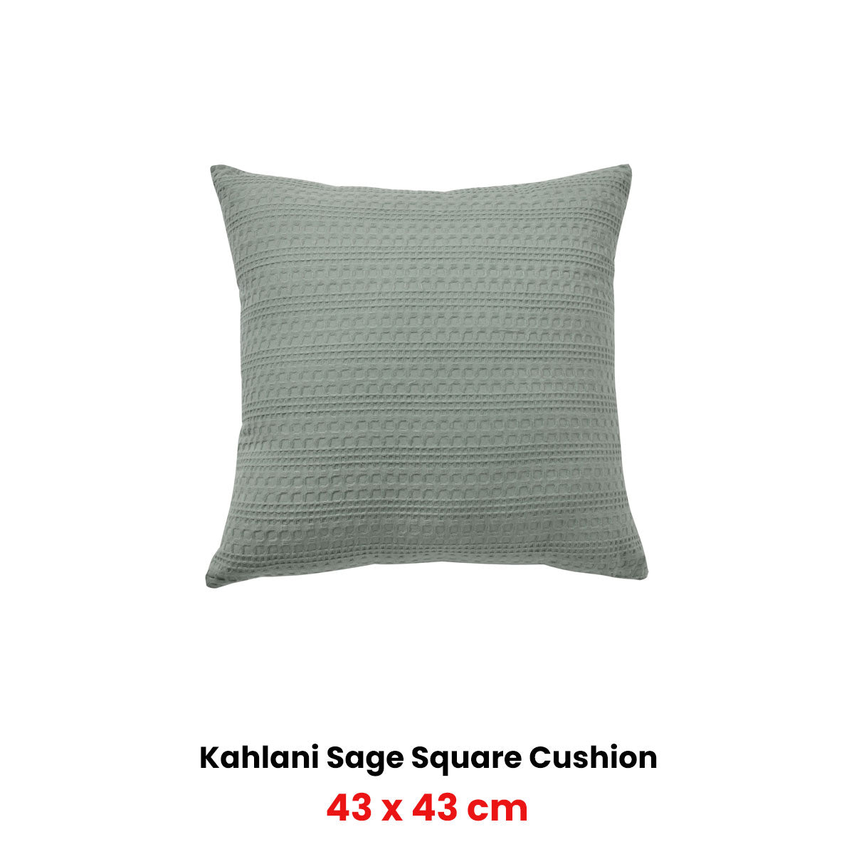 Kahlani Sage Waffle Square Filled Cushion 43 x 43cm