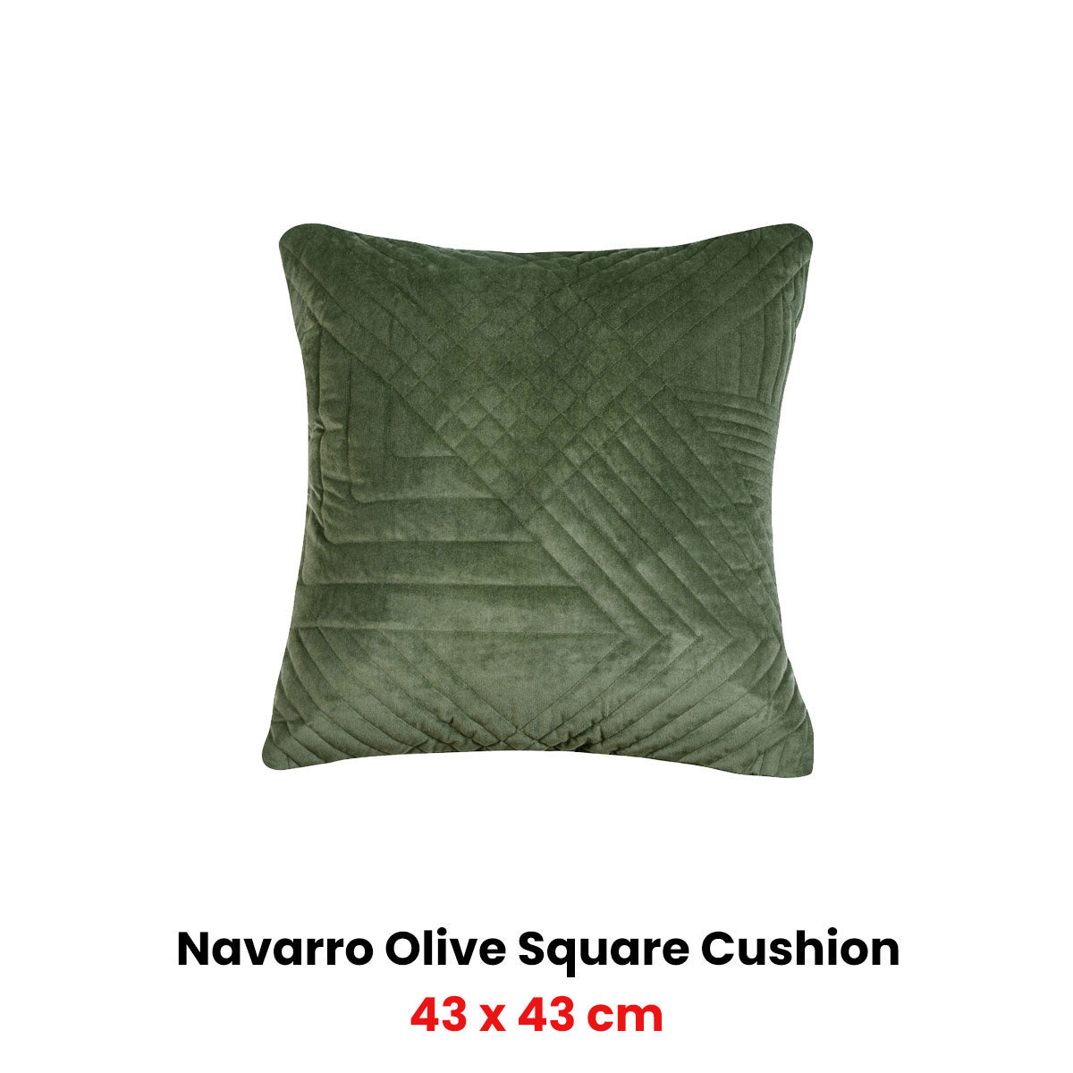 Navarro Olive Velet Square Filled Cushion 43 x 43cm