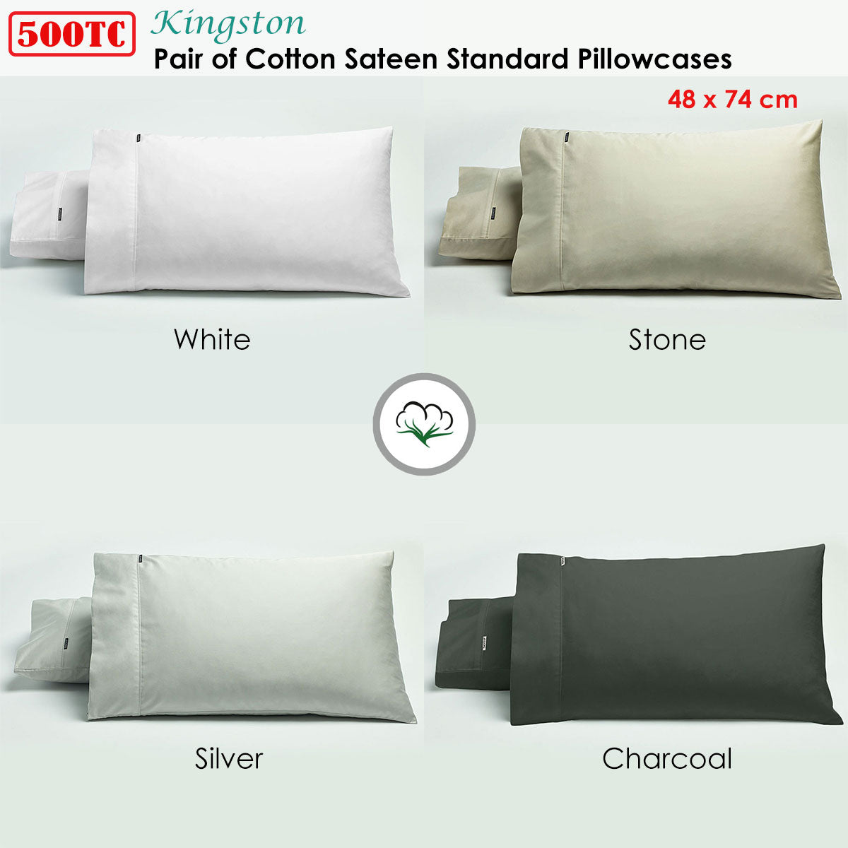 Pair of 500TC Cotton Sateen Standard Pillowcases Stone