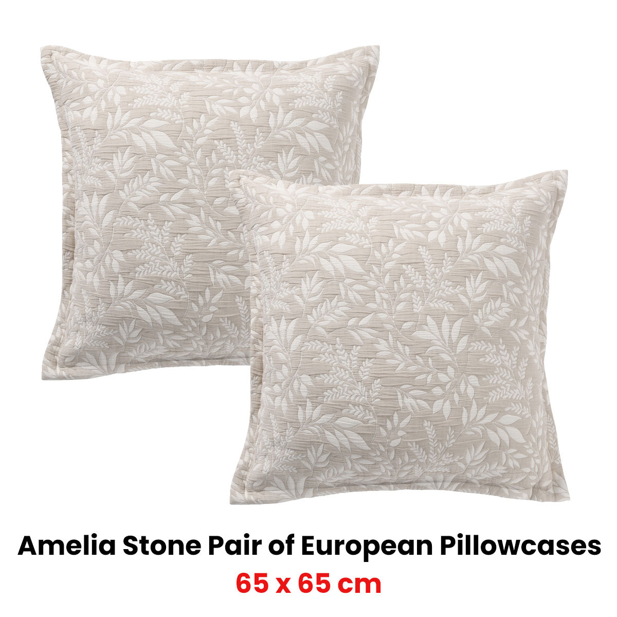 Pair of Ameila Stone European Pillowcases 65 x 65cm
