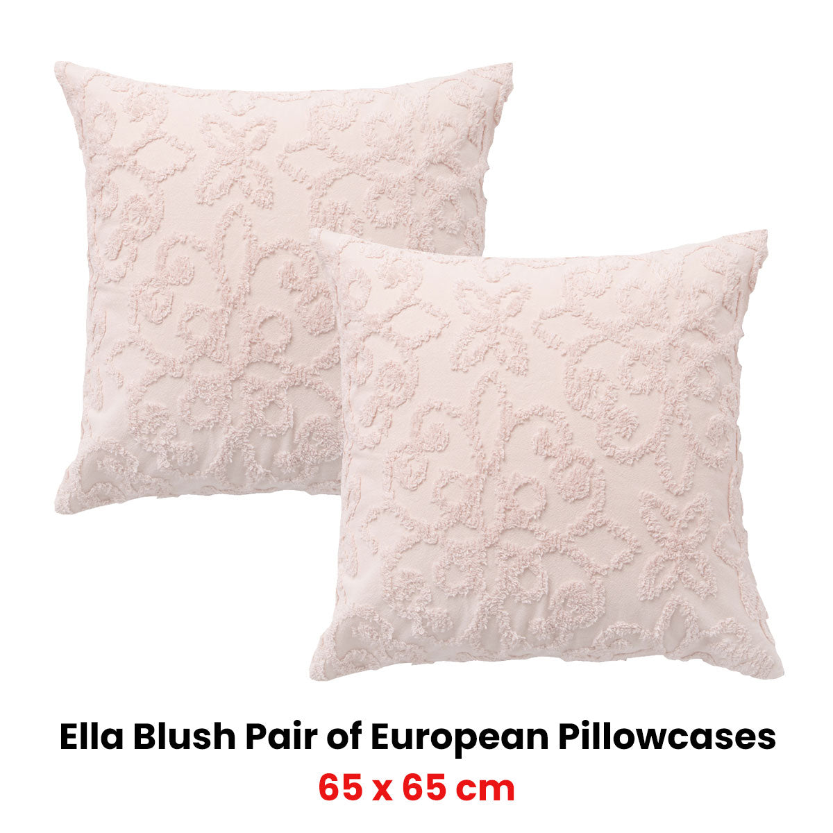 Pair of Ella Blush European Pillowcases 65 x 65cm