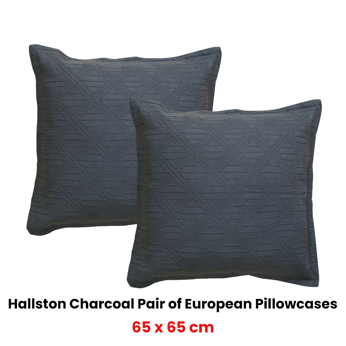 Pair of Hallston Charcoal European Pillowcases 65 x 65cm