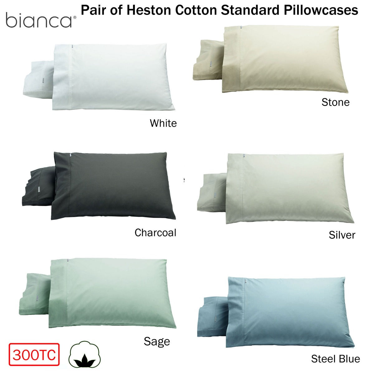 Pair of Heston Cotton Percale Standard Pillowcases Sage