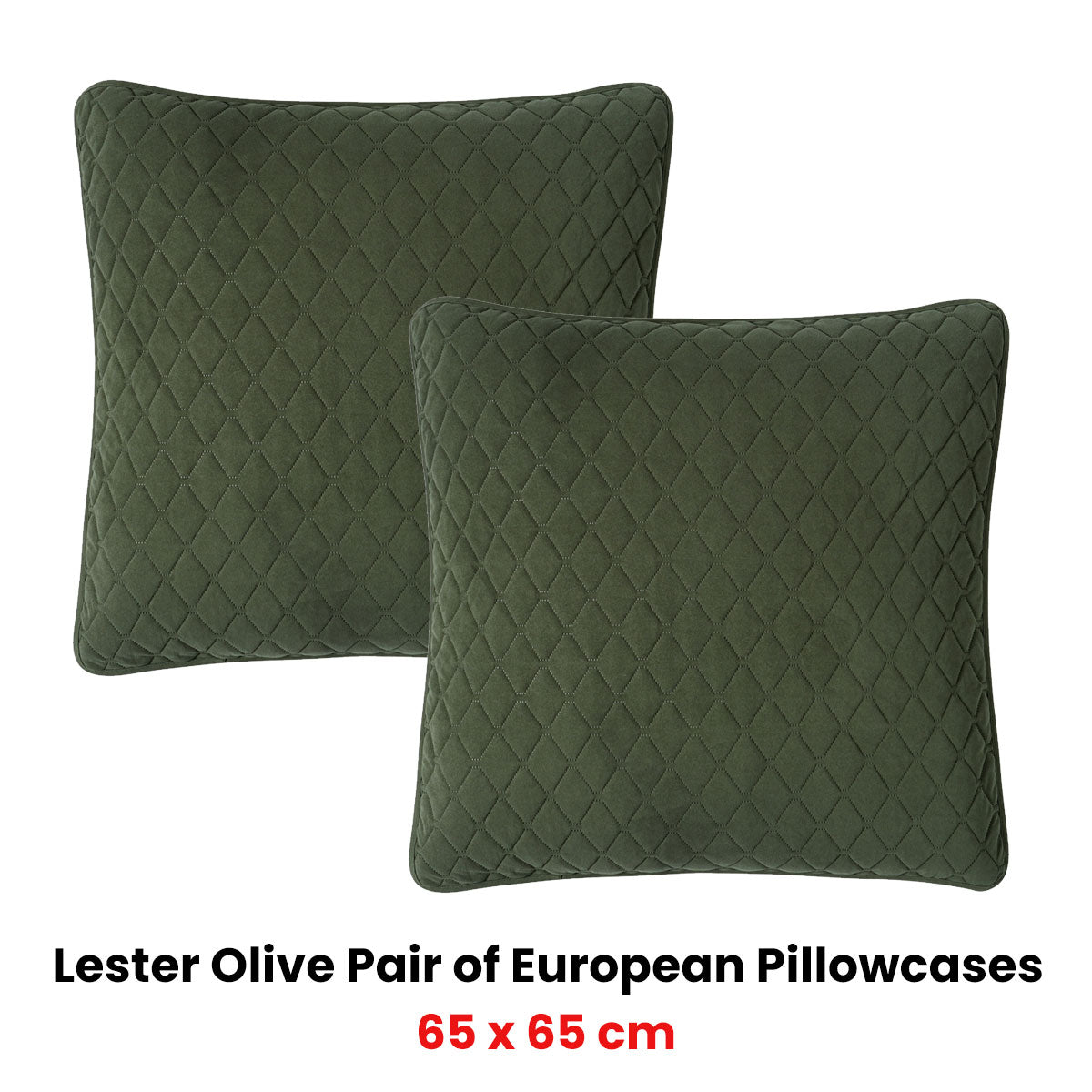 Pair of Lester Olive Velvet European Pillowcases 65 x 65cm