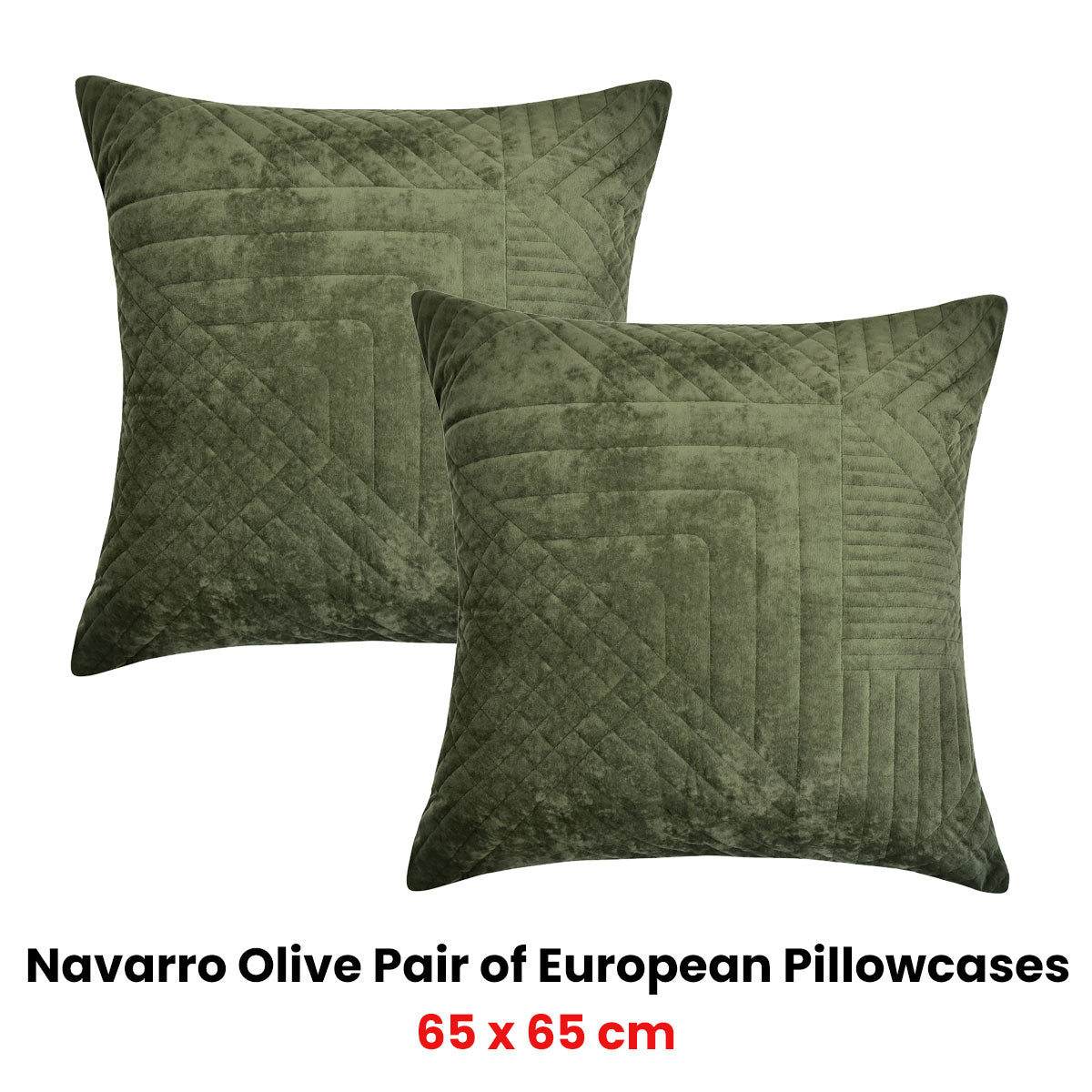 Pair of Navarro Olive European Pillowcases 65 x 65cm