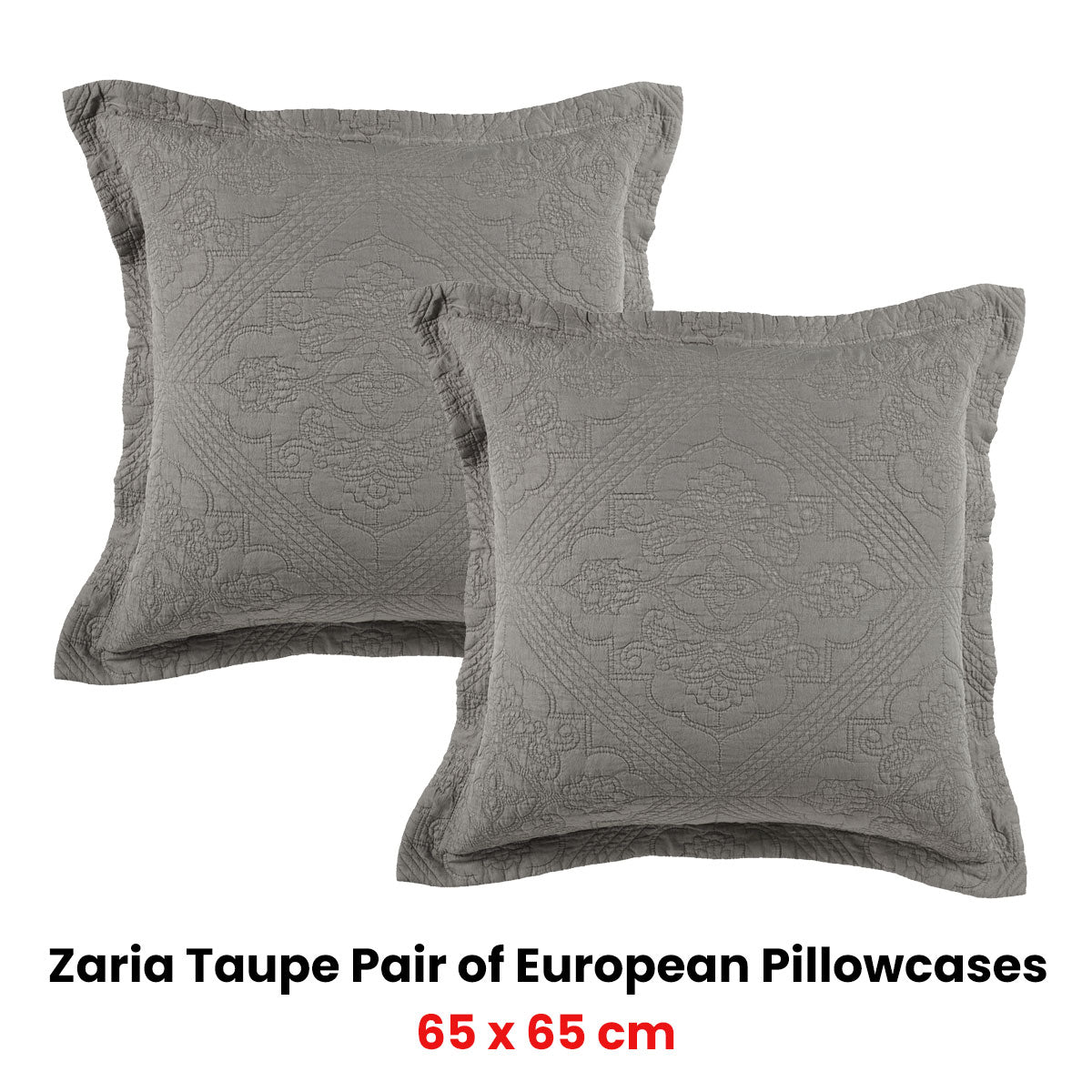 Pair of Zaria Taupe European Pillowcases 65 x 65cm