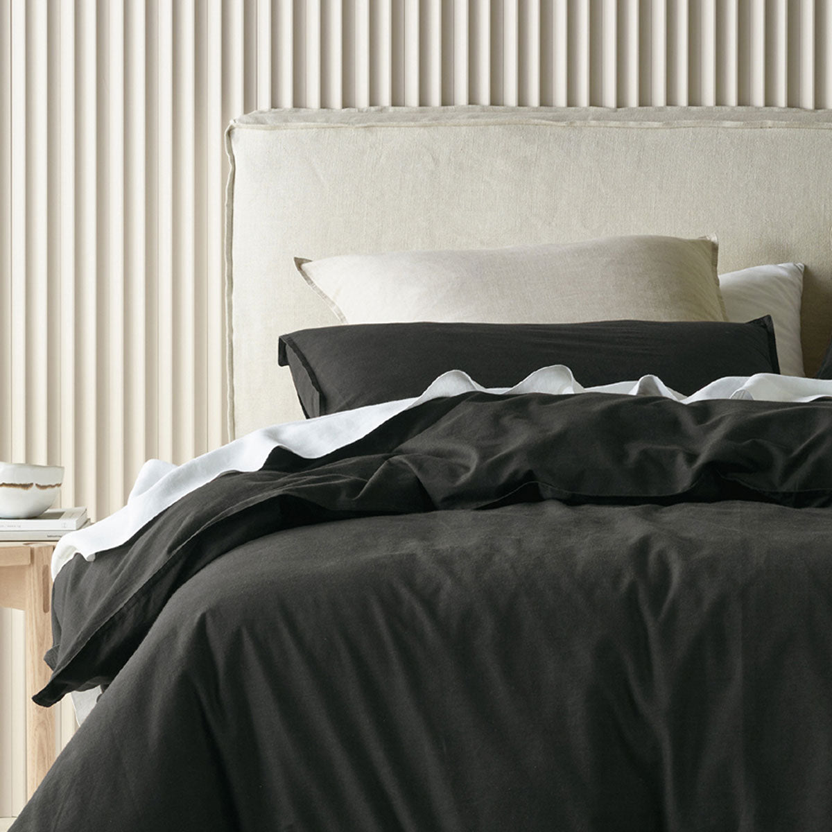 Acacia Charcoal Vintage Washed Cotton Quilt Cover Set Queen