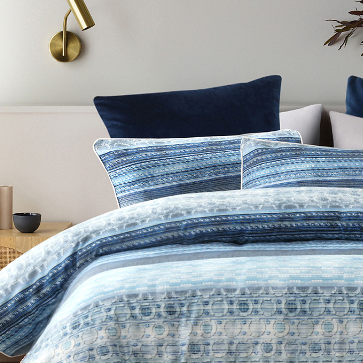 Amata Blue Cotton Sateen Quilt Cover Set King