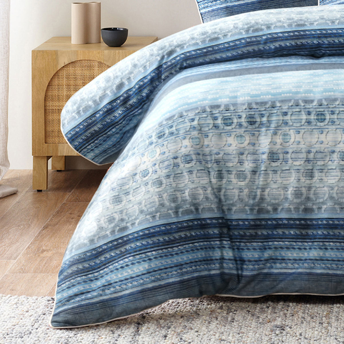 Amata Blue Cotton Sateen Quilt Cover Set King