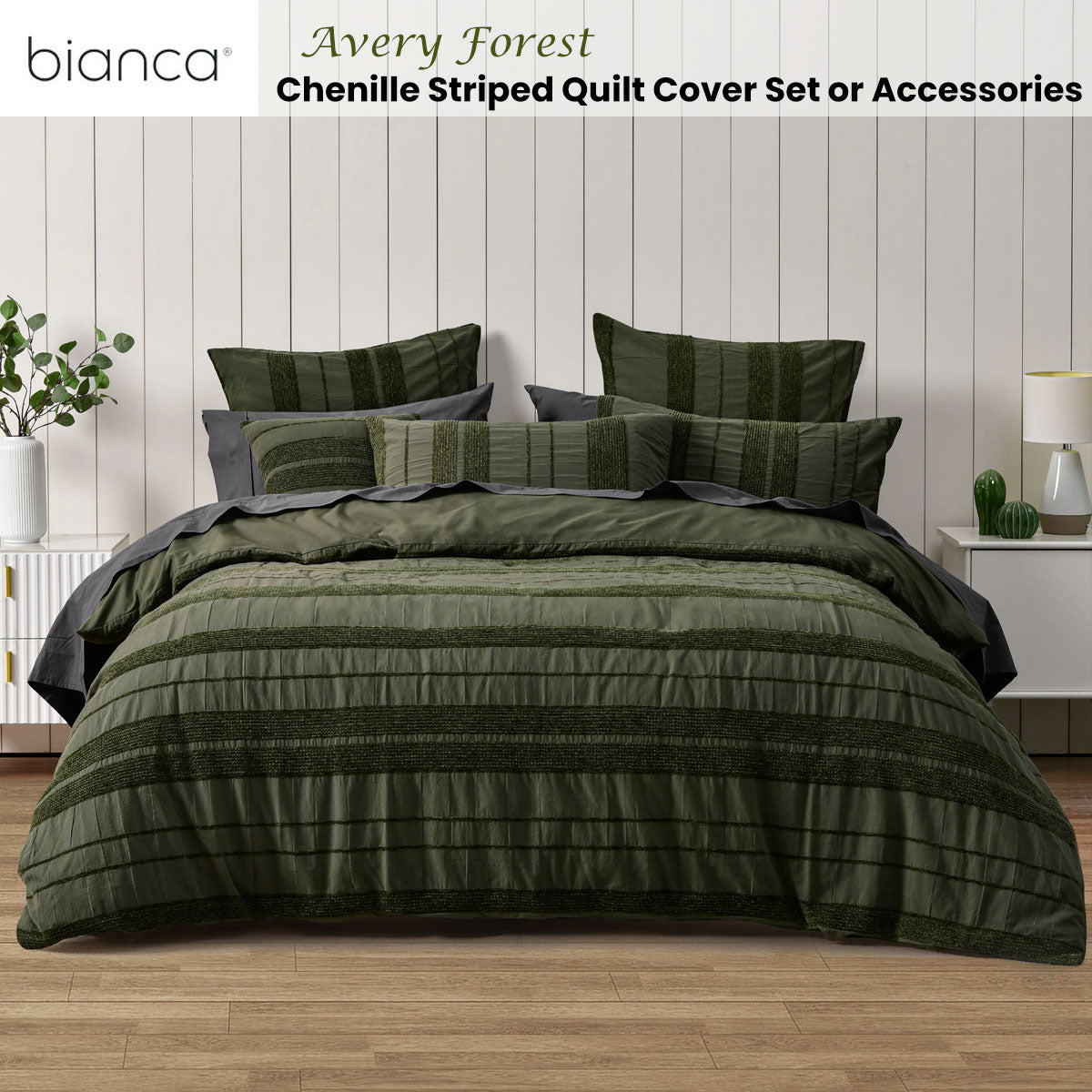Avery Forest Chenille Striped Quilt Cover Set King