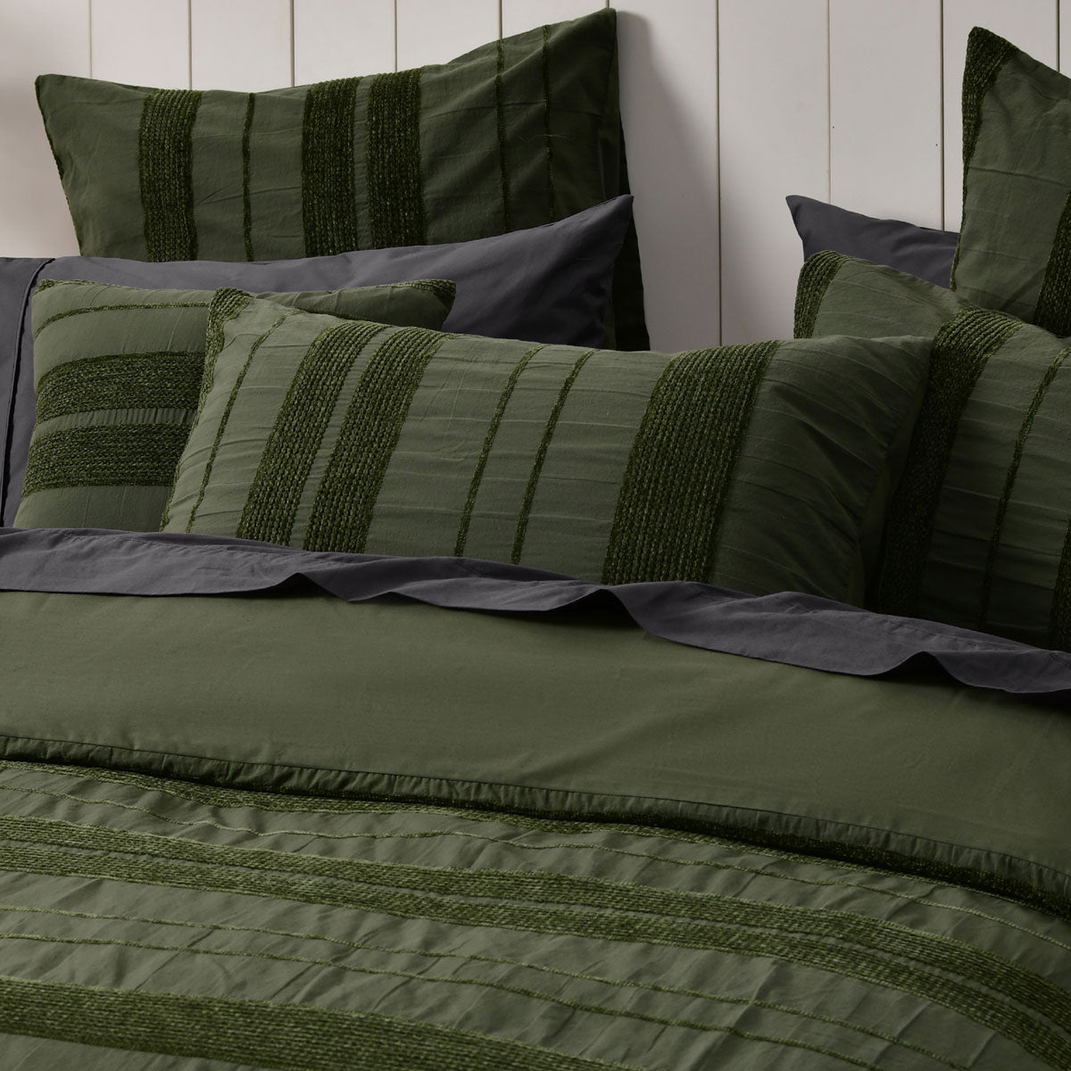 Avery Forest Chenille Striped Quilt Cover Set Super King