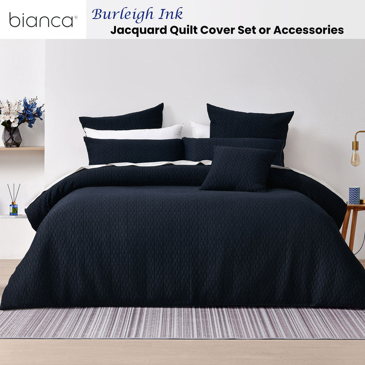 Burleigh Ink Jacquard Quilt Cover Set Queen