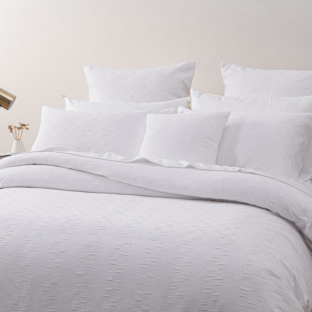 Cosmo White Soft Chenille Geometric Quilt Cover Set Double