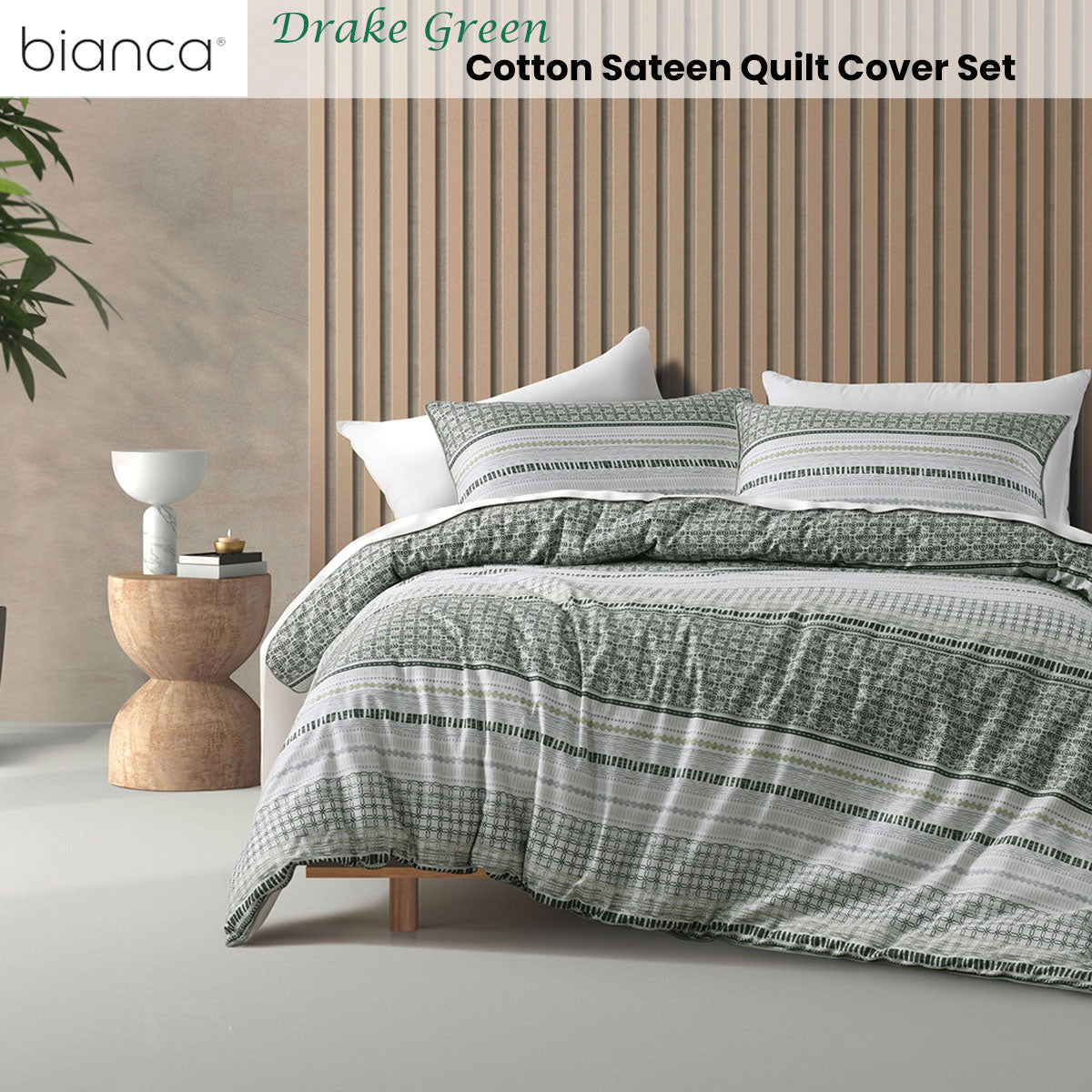 Drake Green Cotton Sateen Quilt Cover Set King