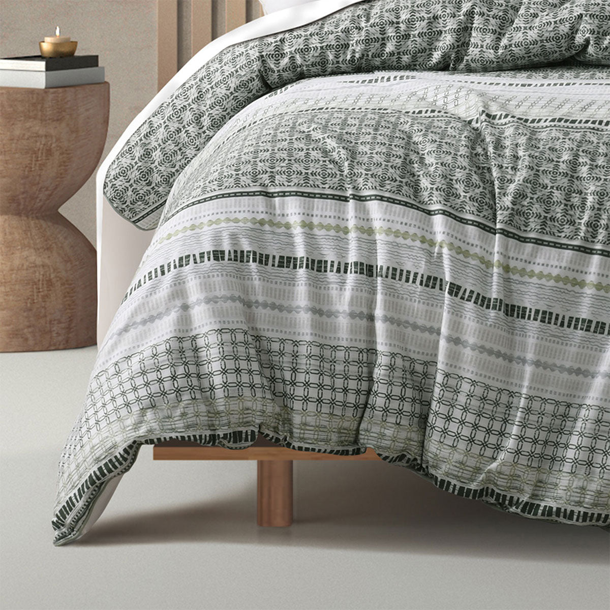 Drake Green Cotton Sateen Quilt Cover Set Super King