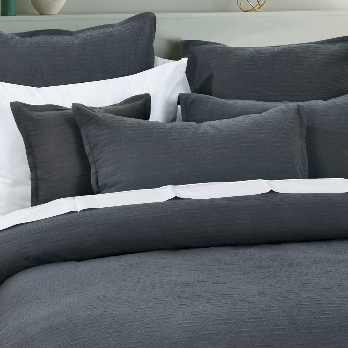 Hallston Charcoal Pre-Washed Cotton Quilt Cover Set King