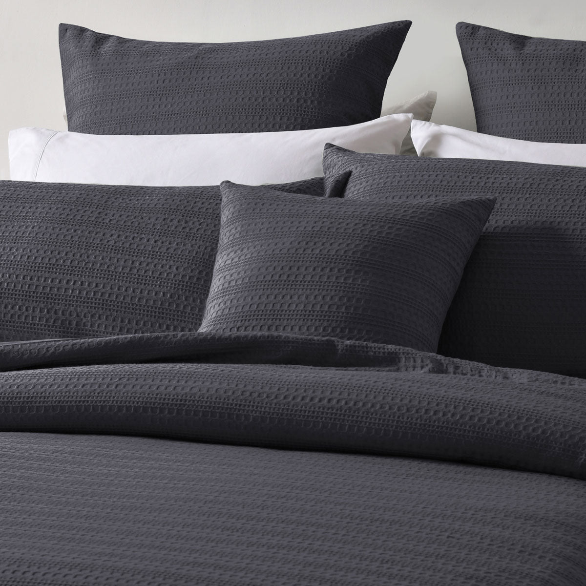 Kahlani Charcoal Waffle Quilt Cover Set Queen