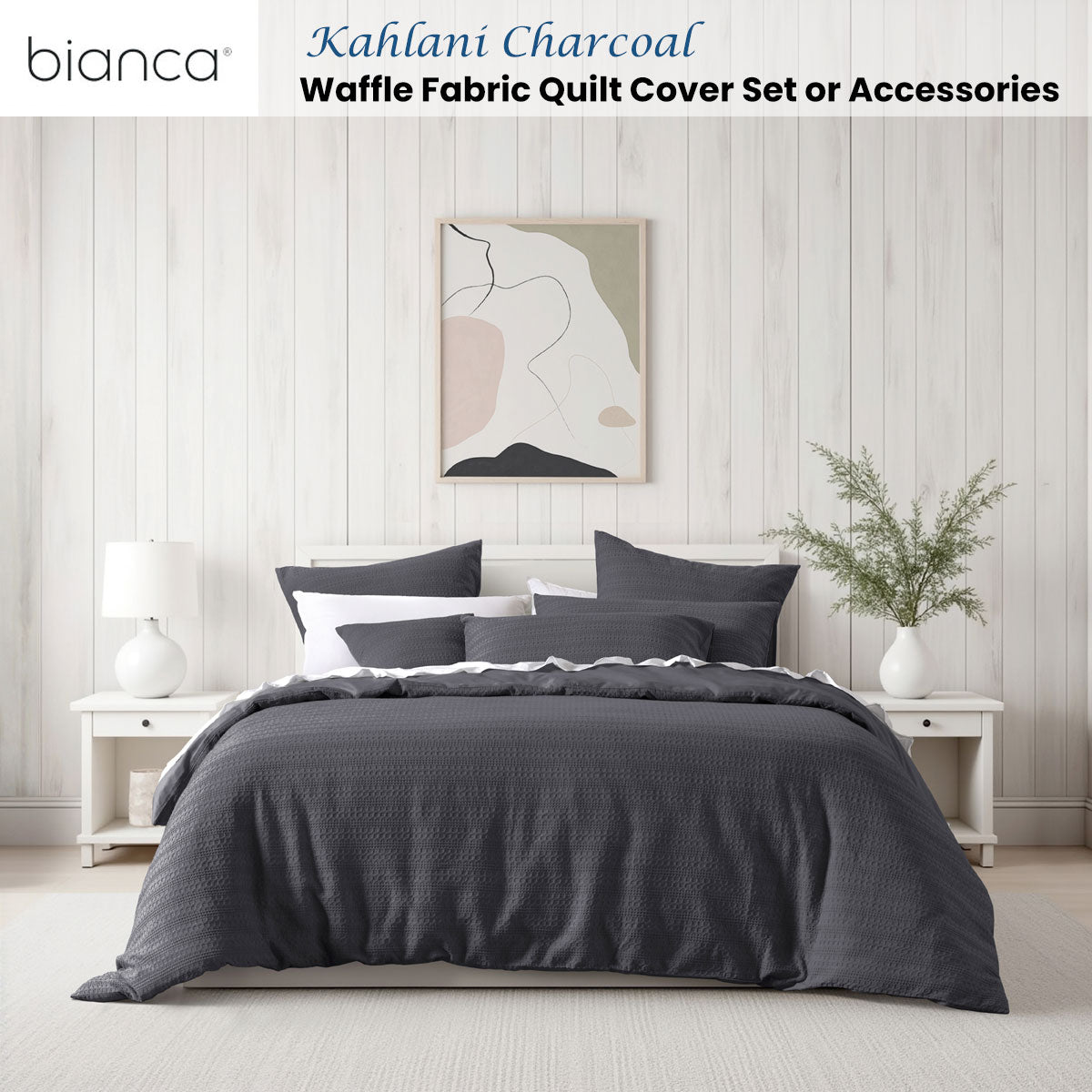Kahlani Charcoal Waffle Quilt Cover Set Super King