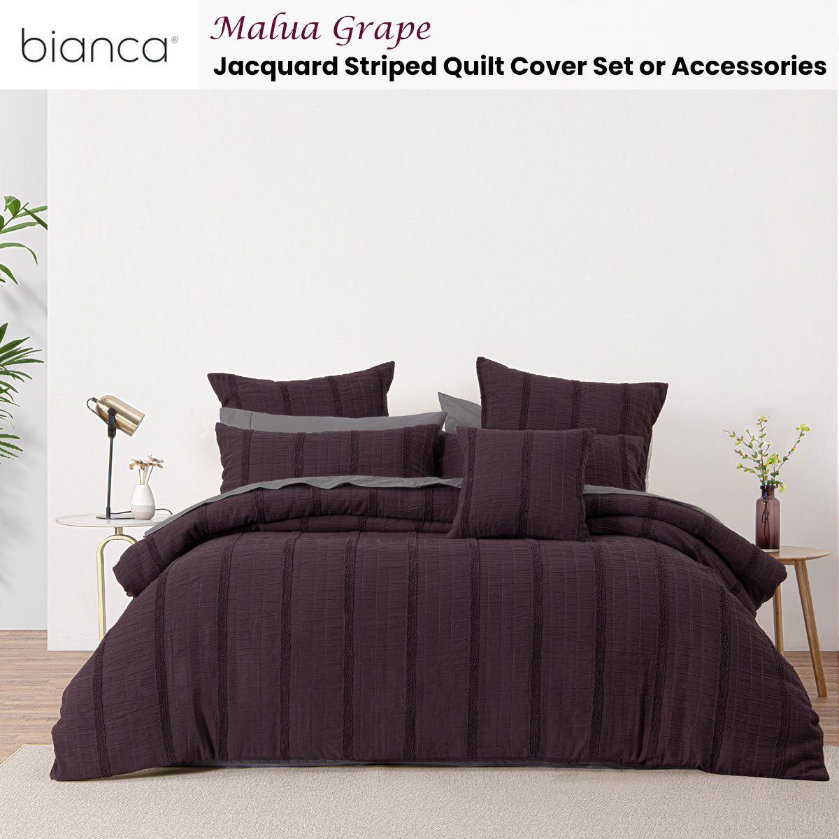 Malua Grape Jacquard Striped Quilt Cover Set Queen