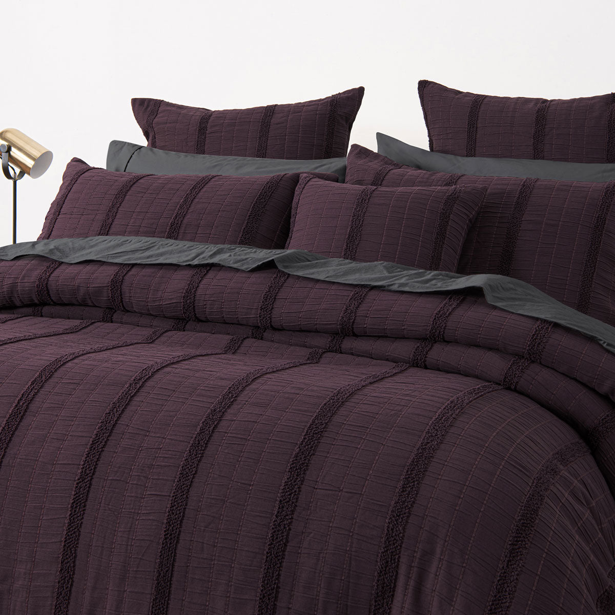Malua Grape Jacquard Striped Quilt Cover Set Queen