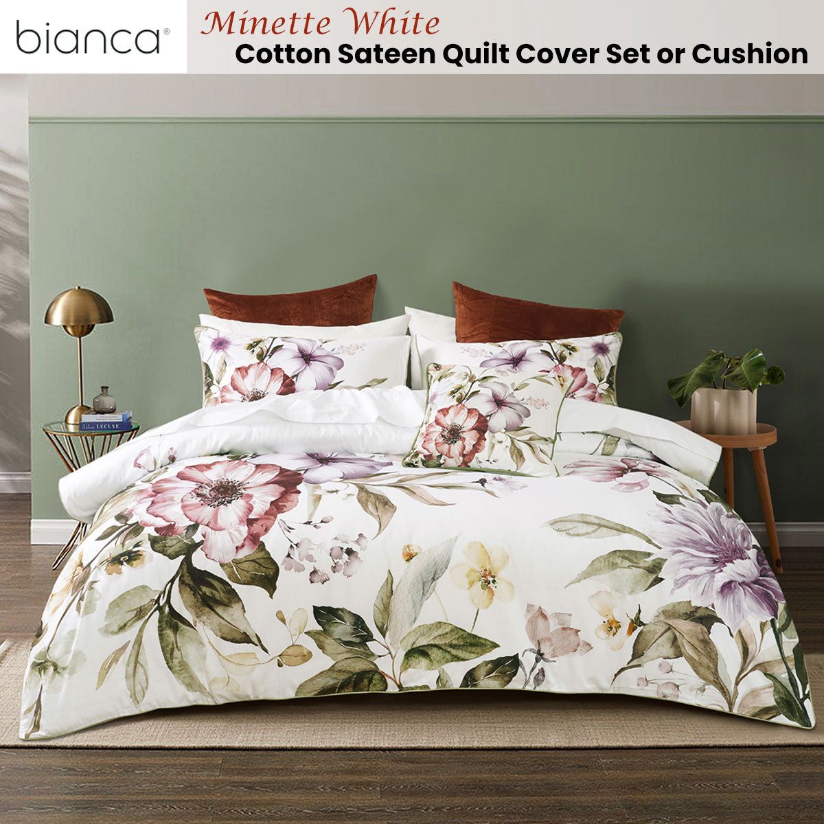 Minette White Cotton Sateen Quilt Cover Set Queen