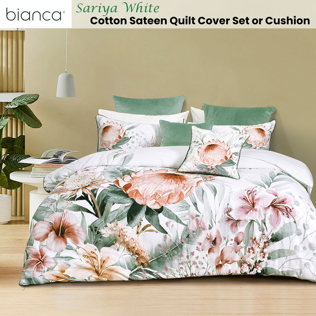 Sariya White Cotton Sateen Quilt Cover Set Queen