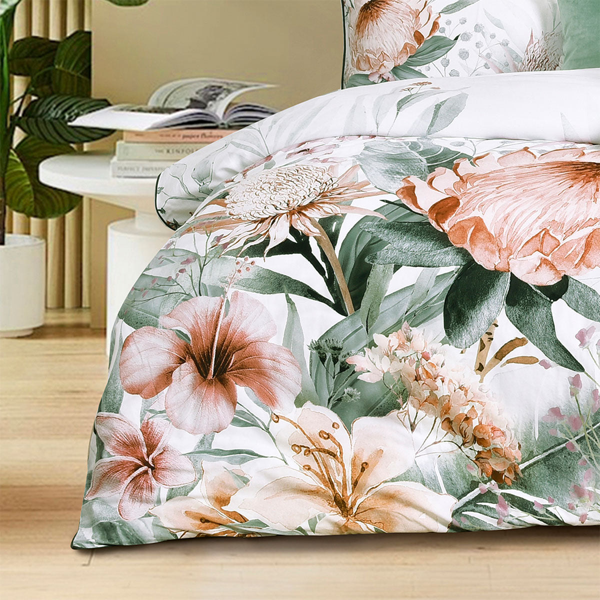 Sariya White Cotton Sateen Quilt Cover Set Queen