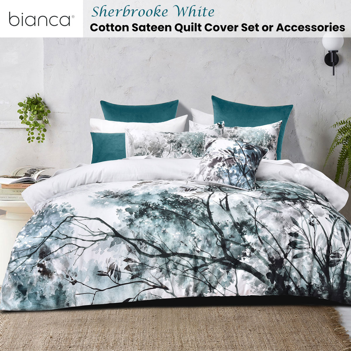 Sherbrooke White Cotton Sateen Quilt Cover Set Super King