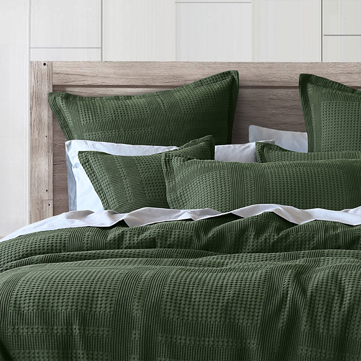 Sussex Forest Green Cotton Waffle Quilt Cover Set King