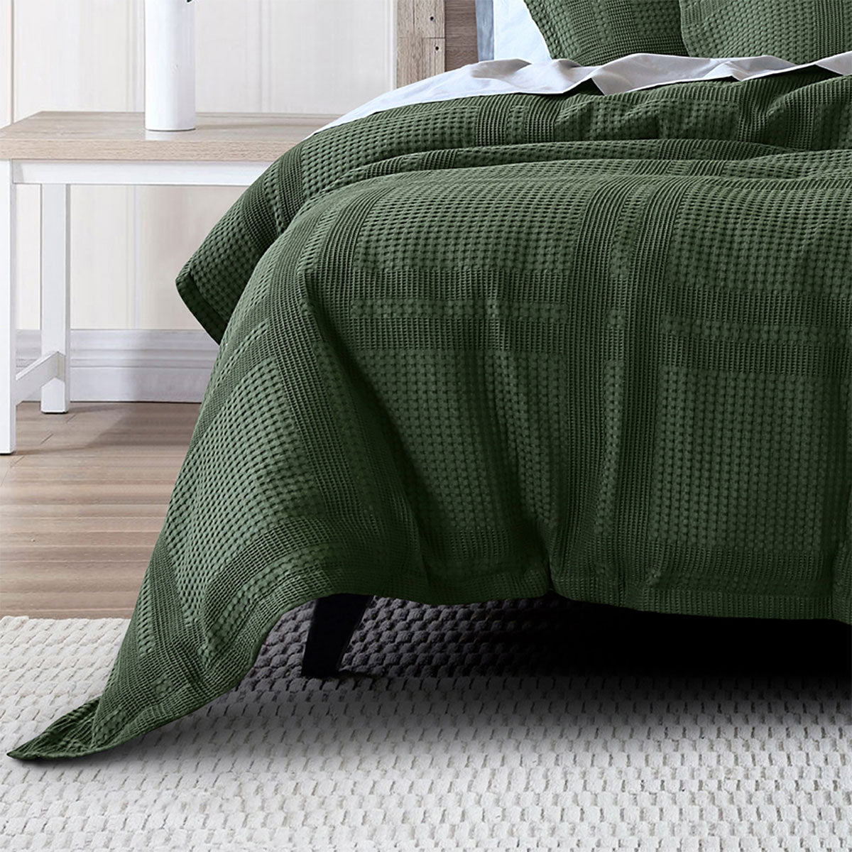 Sussex Forest Green Cotton Waffle Quilt Cover Set King