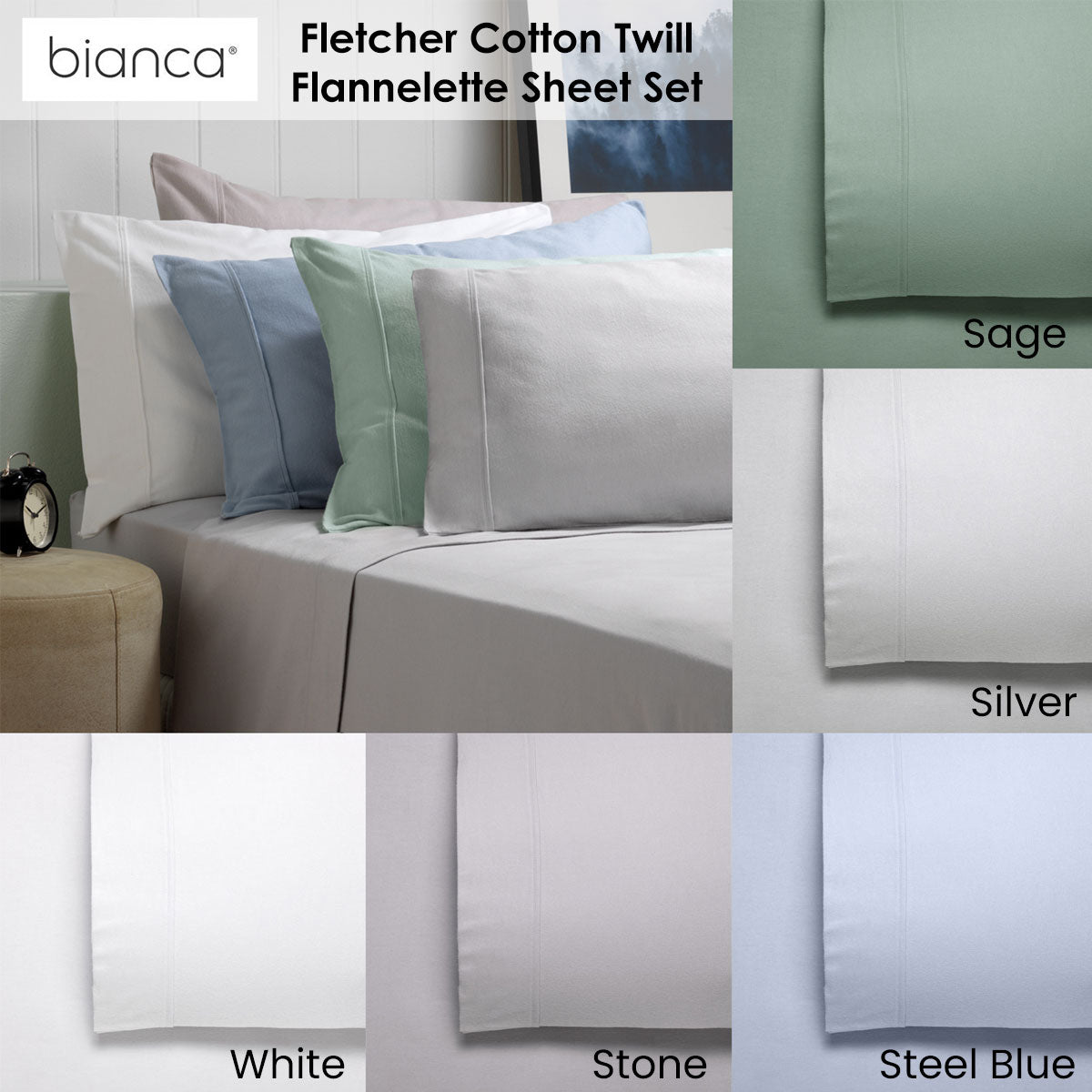 Fletcher Flannelette Cotton Sheet Set Stone Single