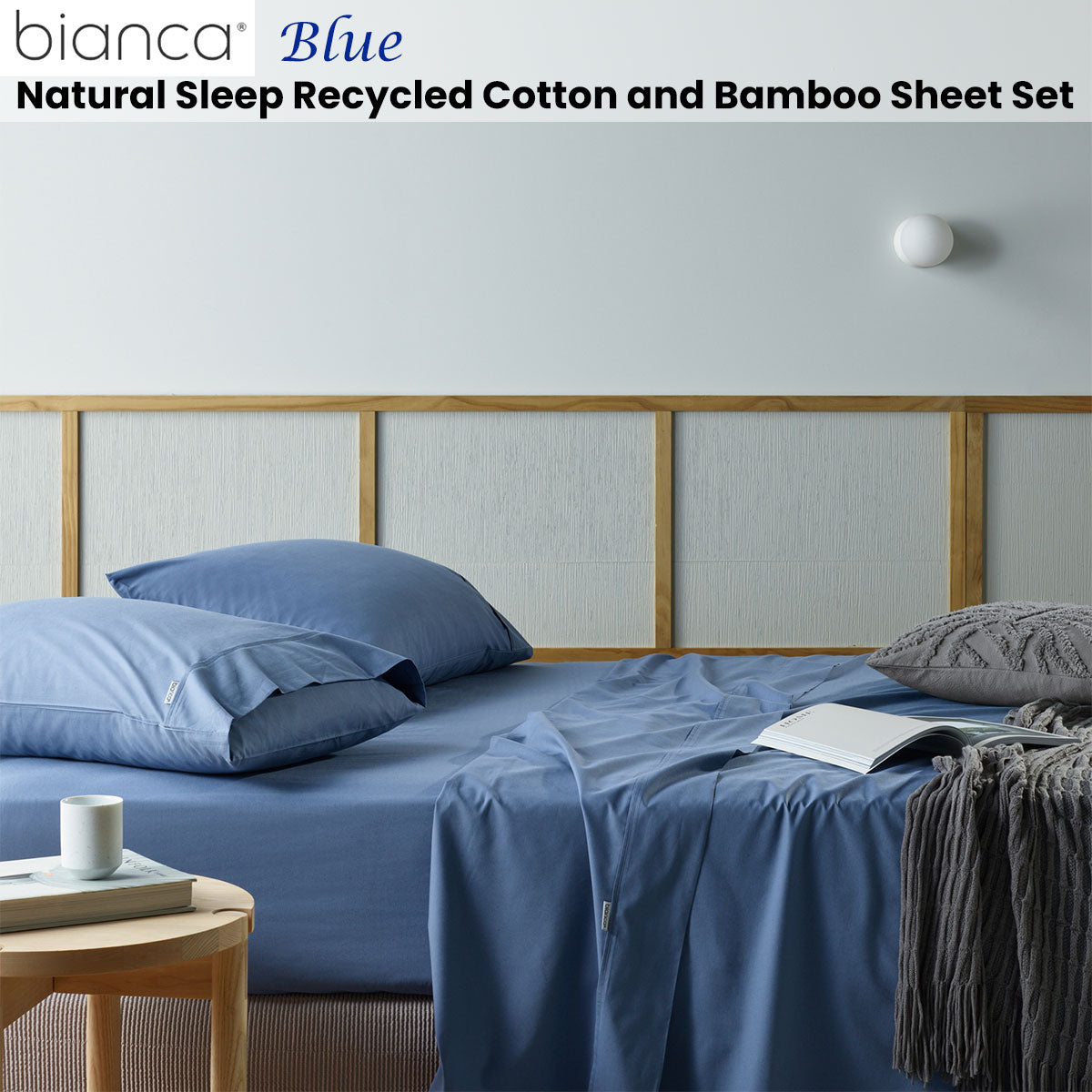 Natural Sleep Recycled Cotton and Bamboo Sheet Set Blue Split King