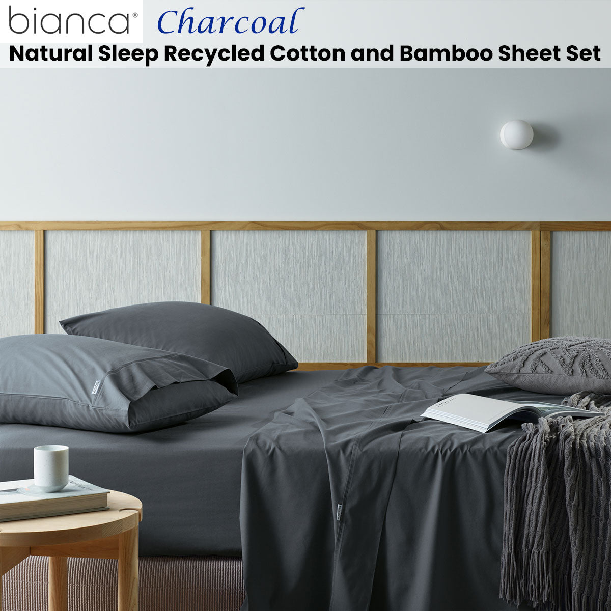 Natural Sleep Recycled Cotton and Bamboo Sheet Set Charcoal King