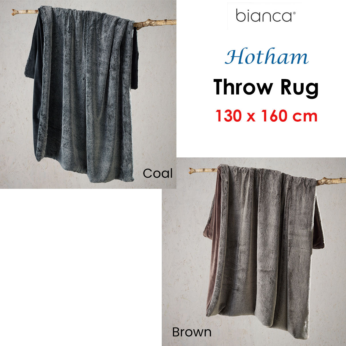 Hotham Throw Rug 130 x 160 cm Brown