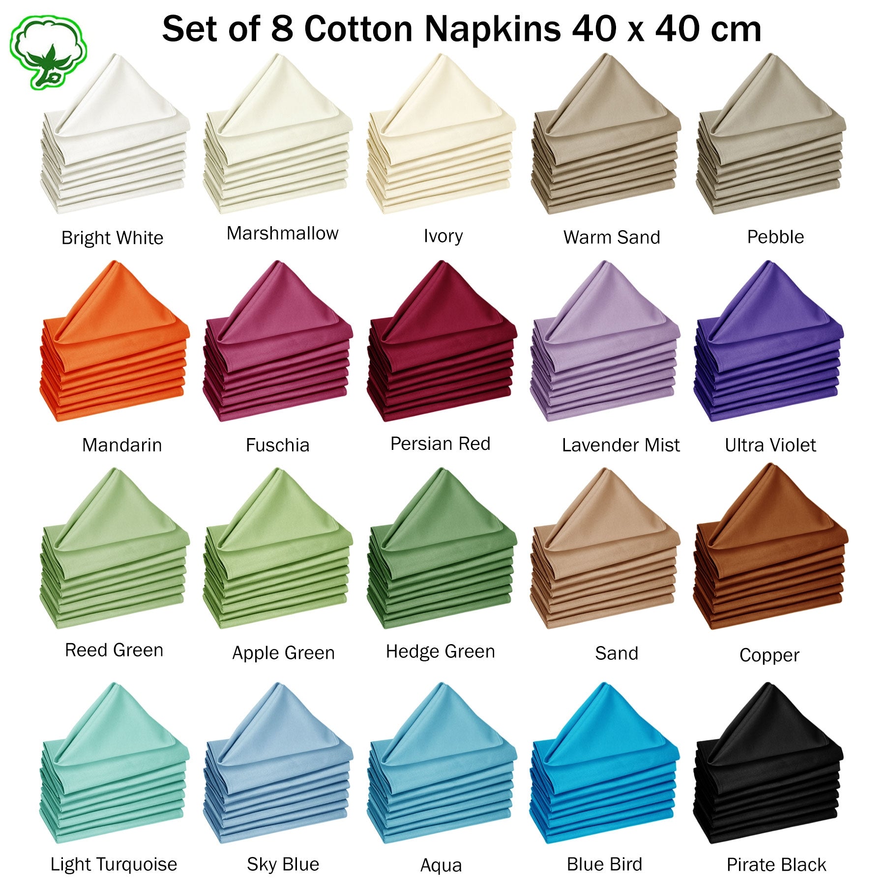 Hoydu Set of 8 Cotton OR Poly Cotton Napkins Ivory