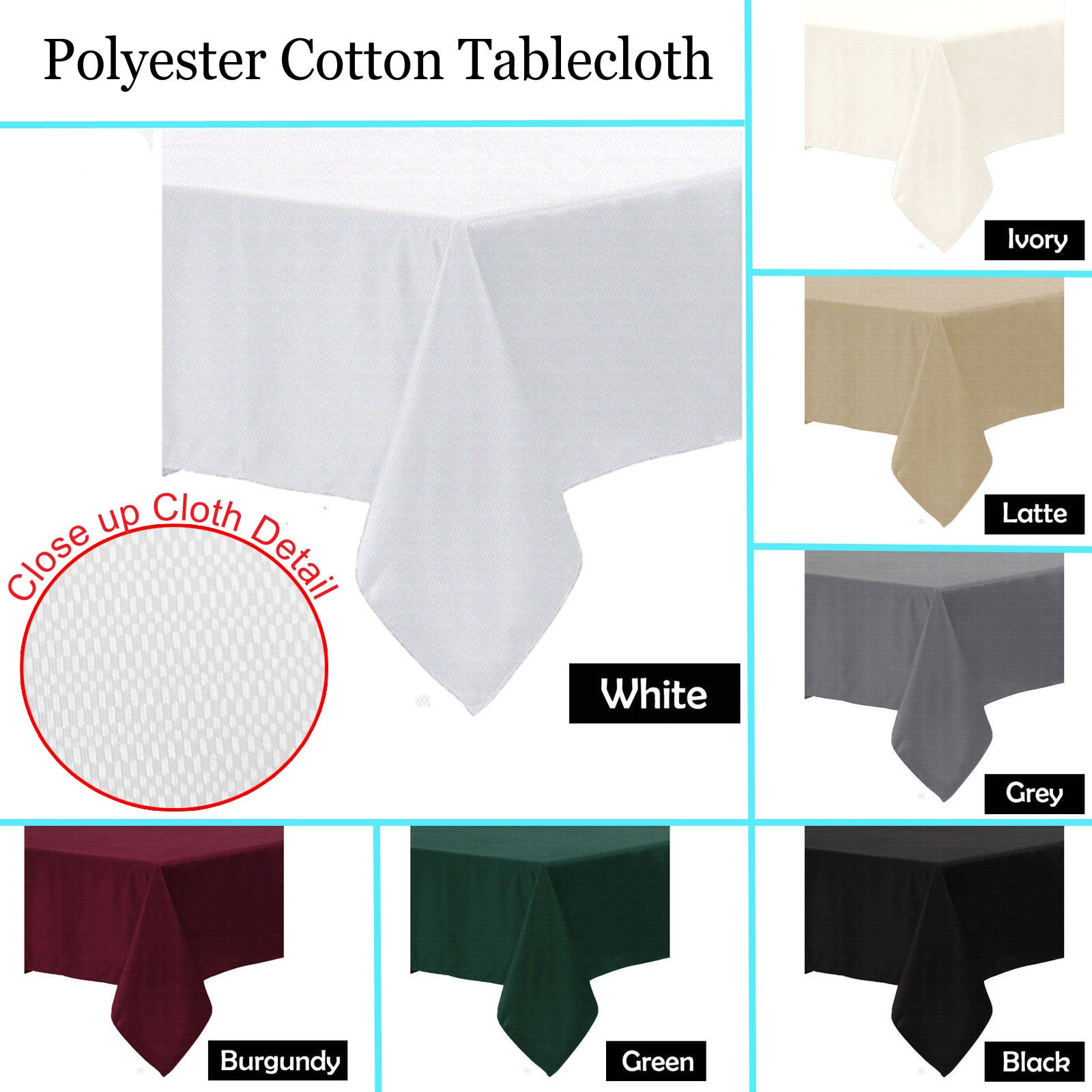 Polyester Cotton Tablecloth White 180 x 180 cm