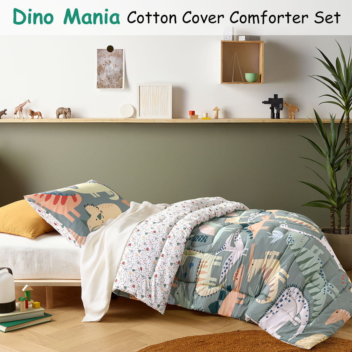 Dino Mania Green 2 Piece Comforter Set Single