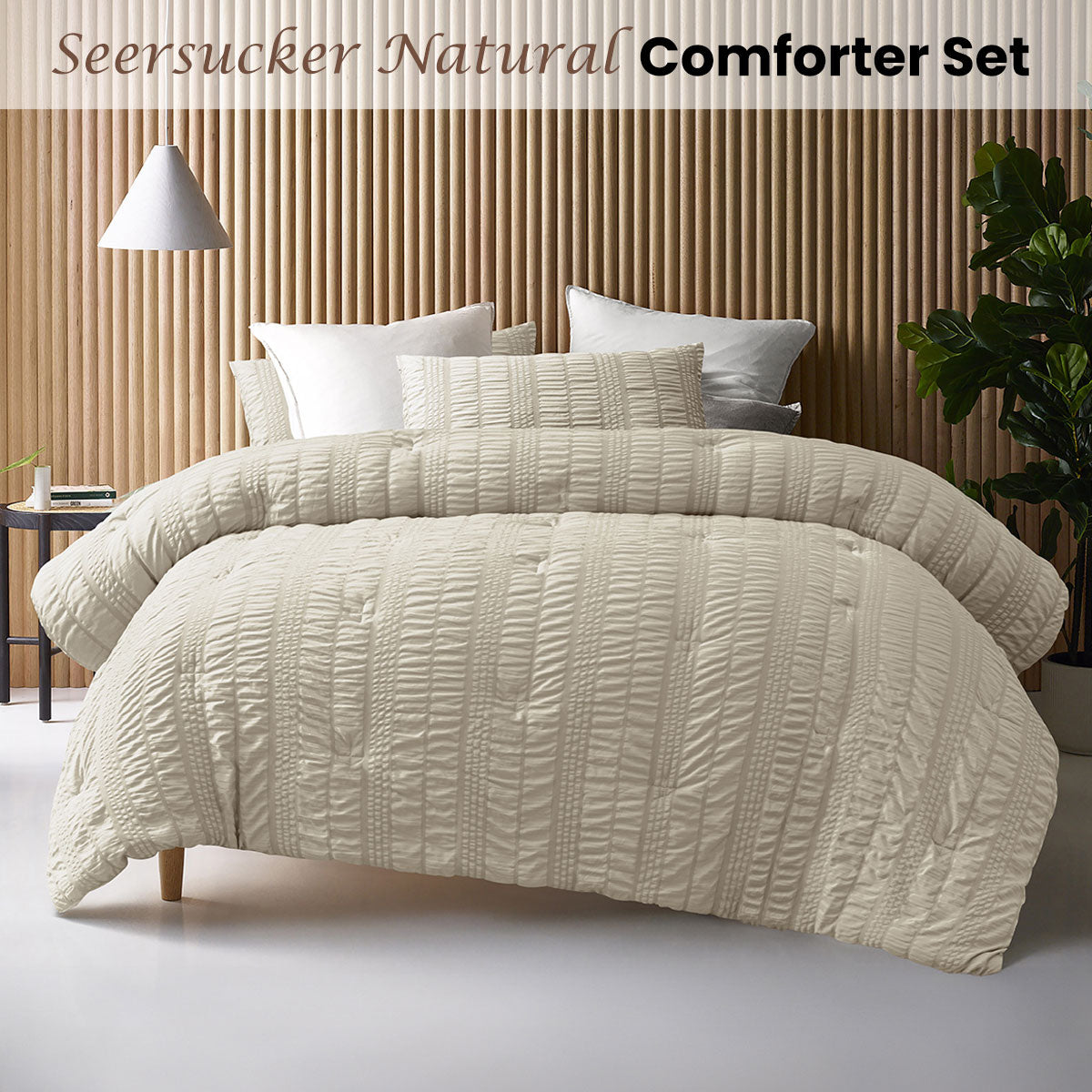 Seersucker Natural 3 Piece Comforter Set Queen