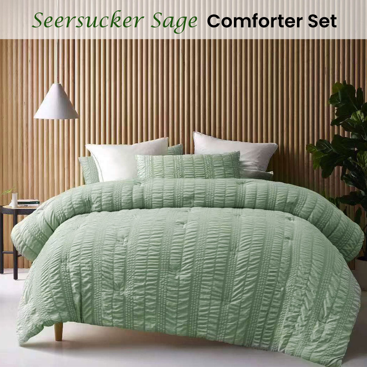 Seersucker Sage 3 Piece Polyester Comforter Set King