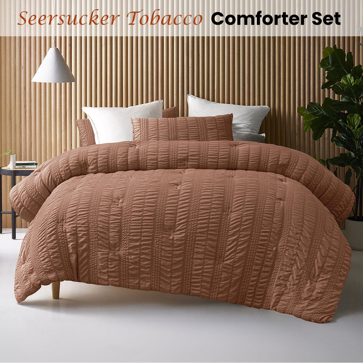 Seersucker Tobacco 3 Piece Comforter Set Queen
