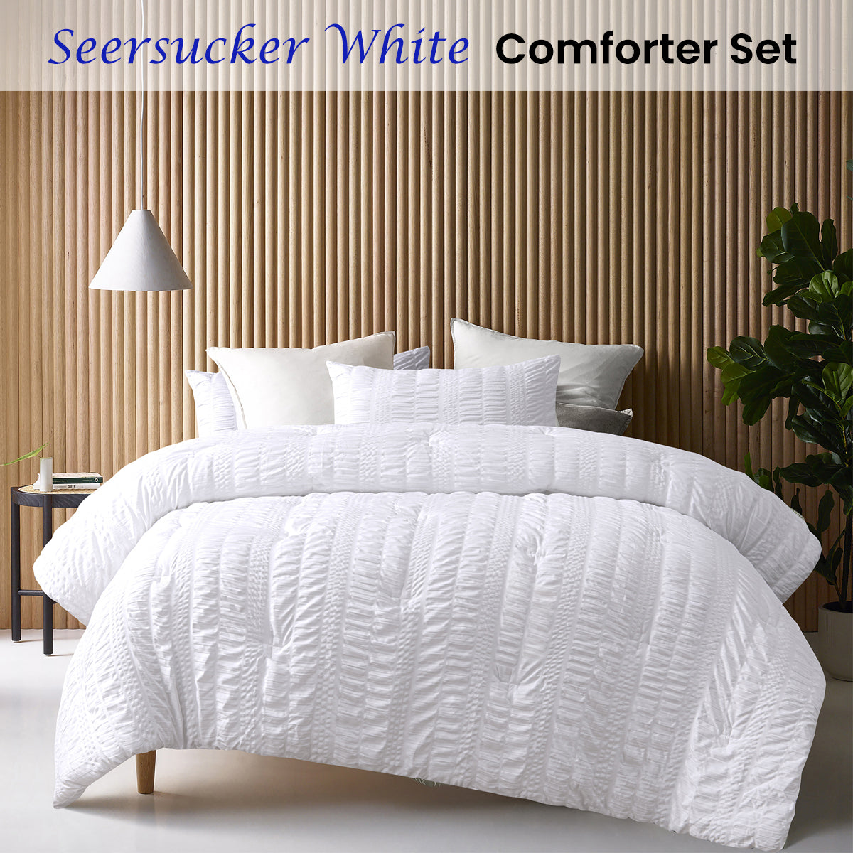Seersucker White 3 Piece Polyester Comforter Set Queen
