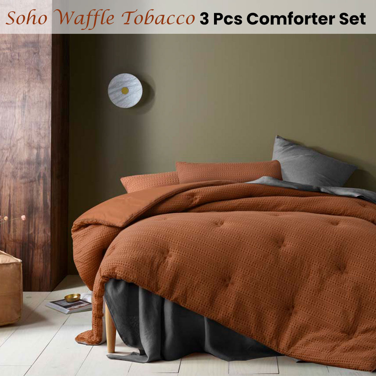 Soho Waffle Tobacco 3 Piece Comforter Set King