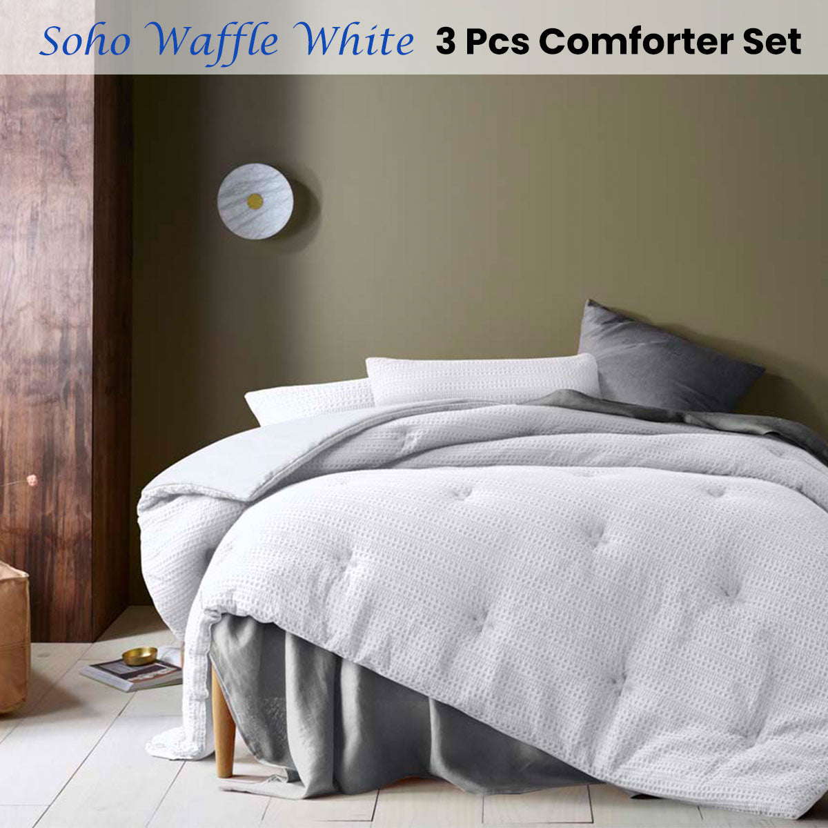 Soho Waffle White 3 Piece Comforter Set King