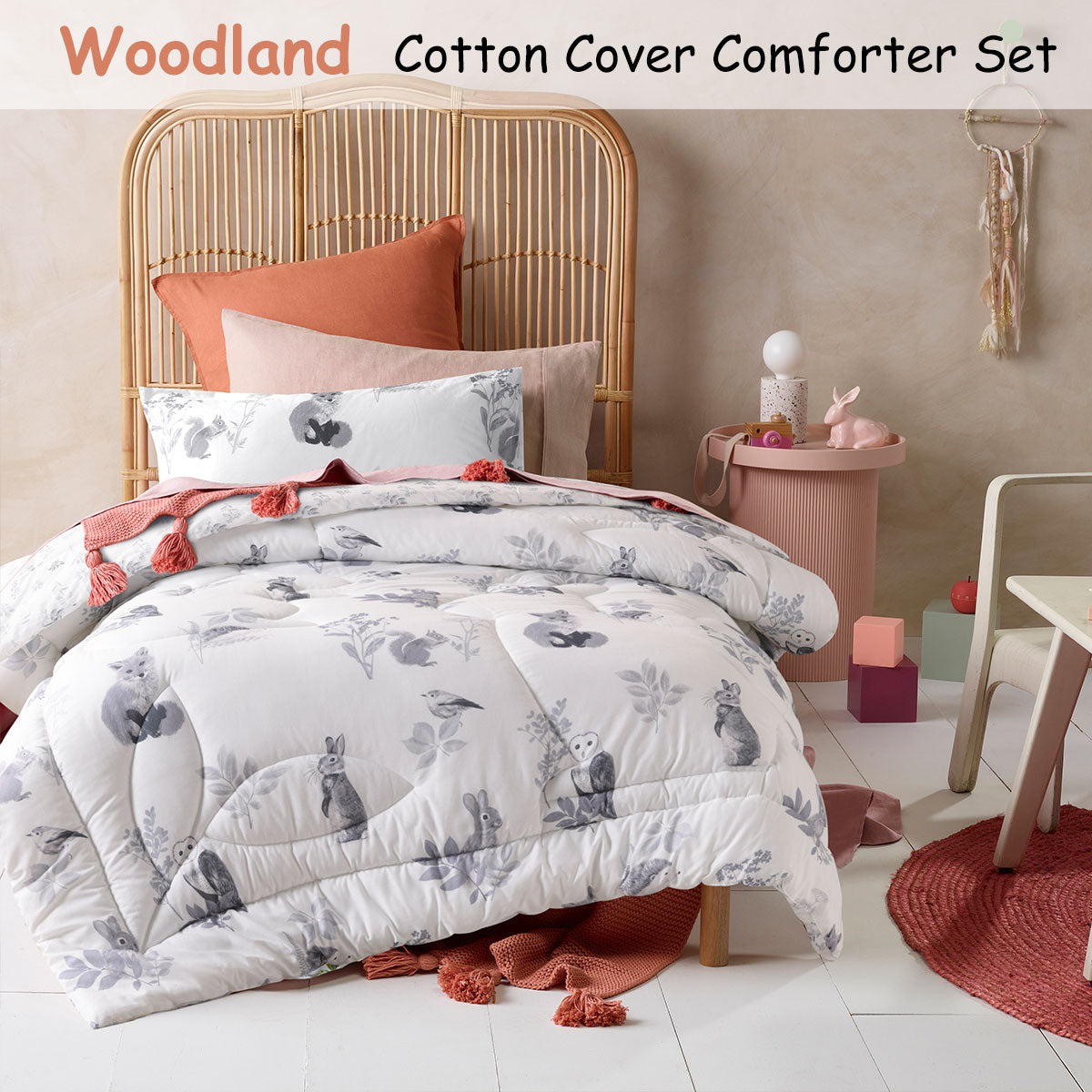 Woodland White 2 Piece Comforter Set Single