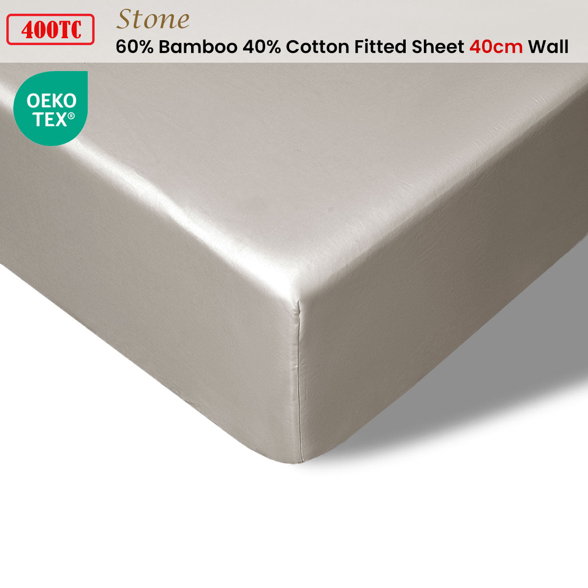 400TC Stone Bamboo Cotton Fitted Sheet 40cm Wall Single