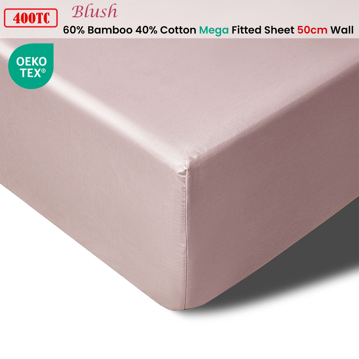400TC Blush Bamboo Cotton Mega / Super Fitted Sheet 50cm Wall King